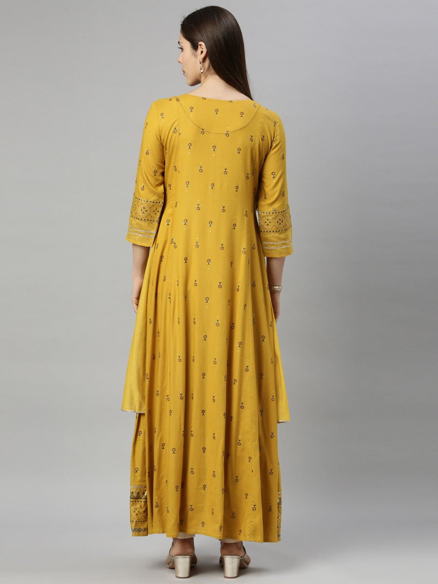 Neerus Yellow Chanderi Straight Kurti - detail view 3