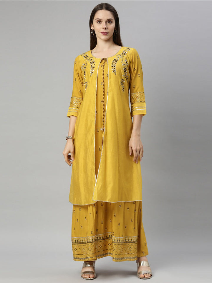 Neerus Yellow Chanderi Straight Kurti - detail view 4