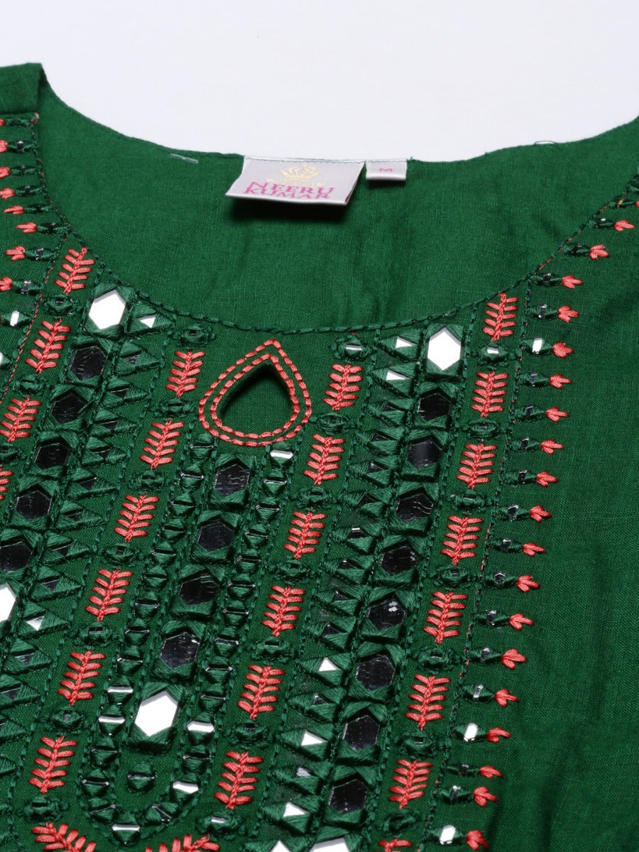 Neerus Green viscose rayon solid kurti - detail view 1