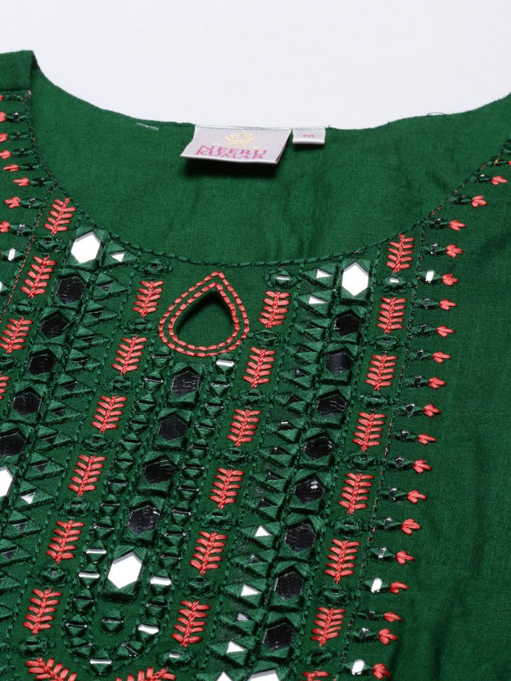 Neerus Green viscose rayon solid kurti - detail view 1