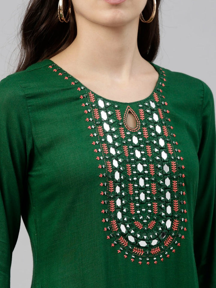 Neerus Green viscose rayon solid kurti - back view