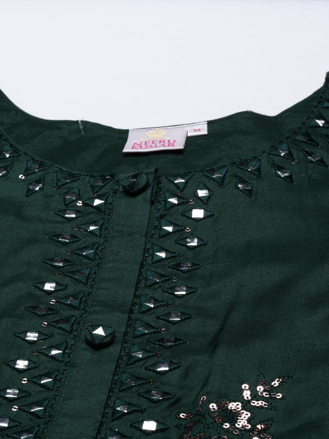 Neerus Green shantoon printed kurti tunic - back view