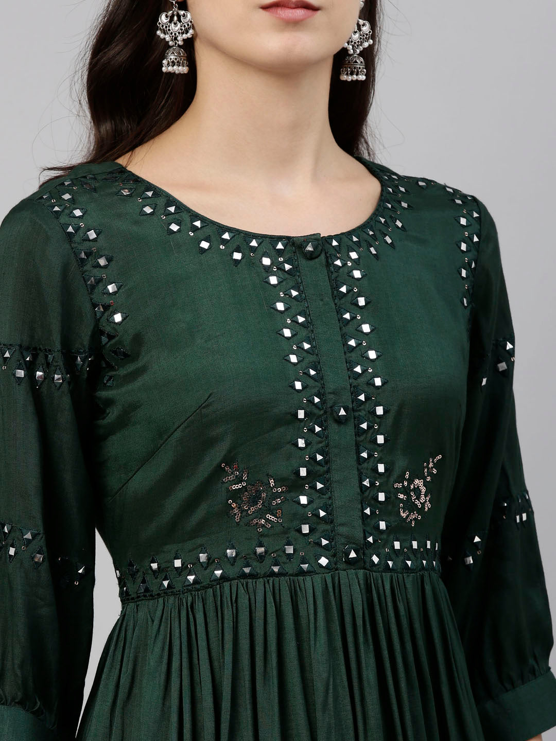 Neerus Green shantoon printed kurti tunic - detail view 4