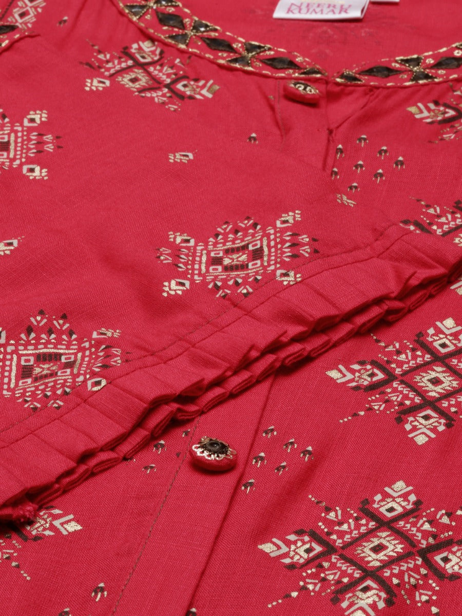 Neerus Pink viscose rayon solid kurti - detail view 1