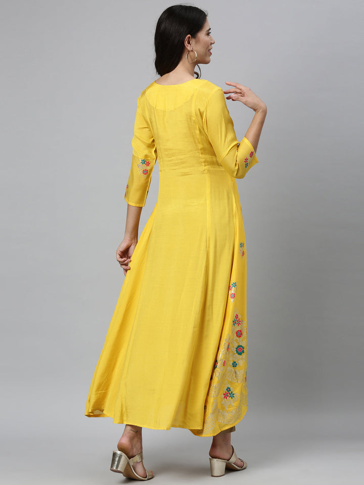 Neerus Yellow Chanderi straight kurta dress - detail view 1