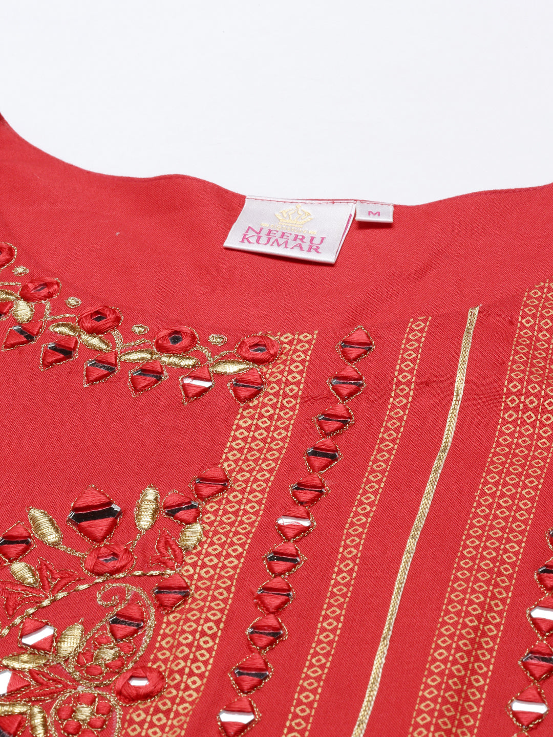 Neerus Red rayon straight kurti - back view