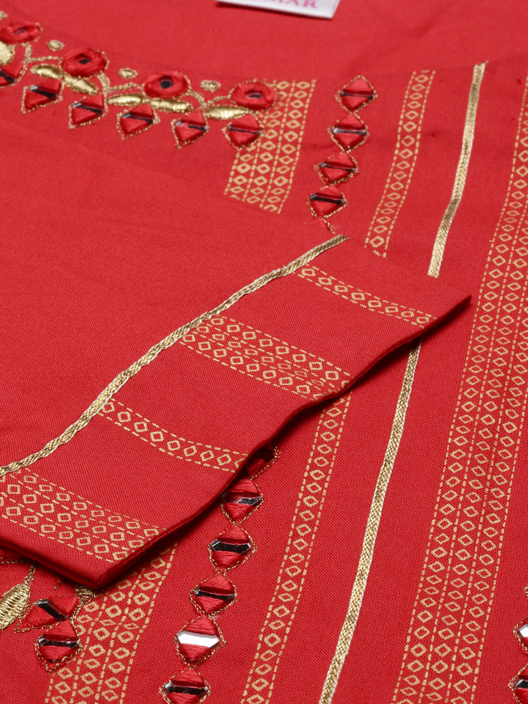 Neerus Red rayon straight kurti - side view