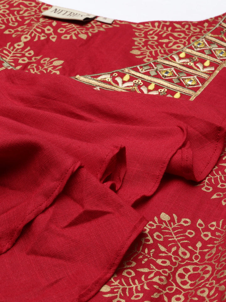 Neerus Maroon rayon printed kurti A-line - detail view 3