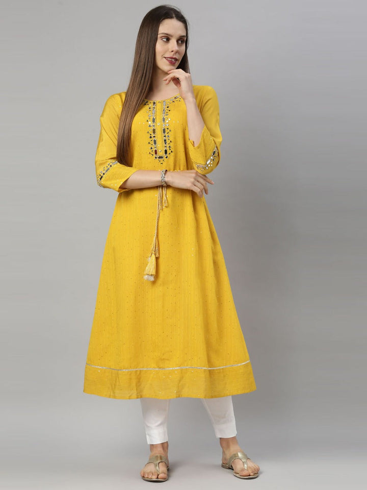 Neerus Yellow Chanderi Kurti - front view