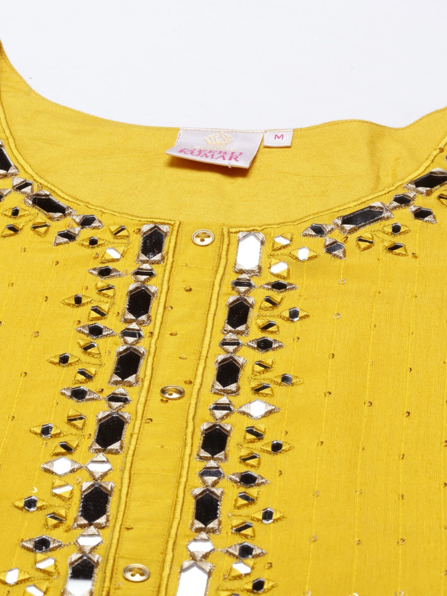 Neerus Yellow Chanderi Kurti - back view