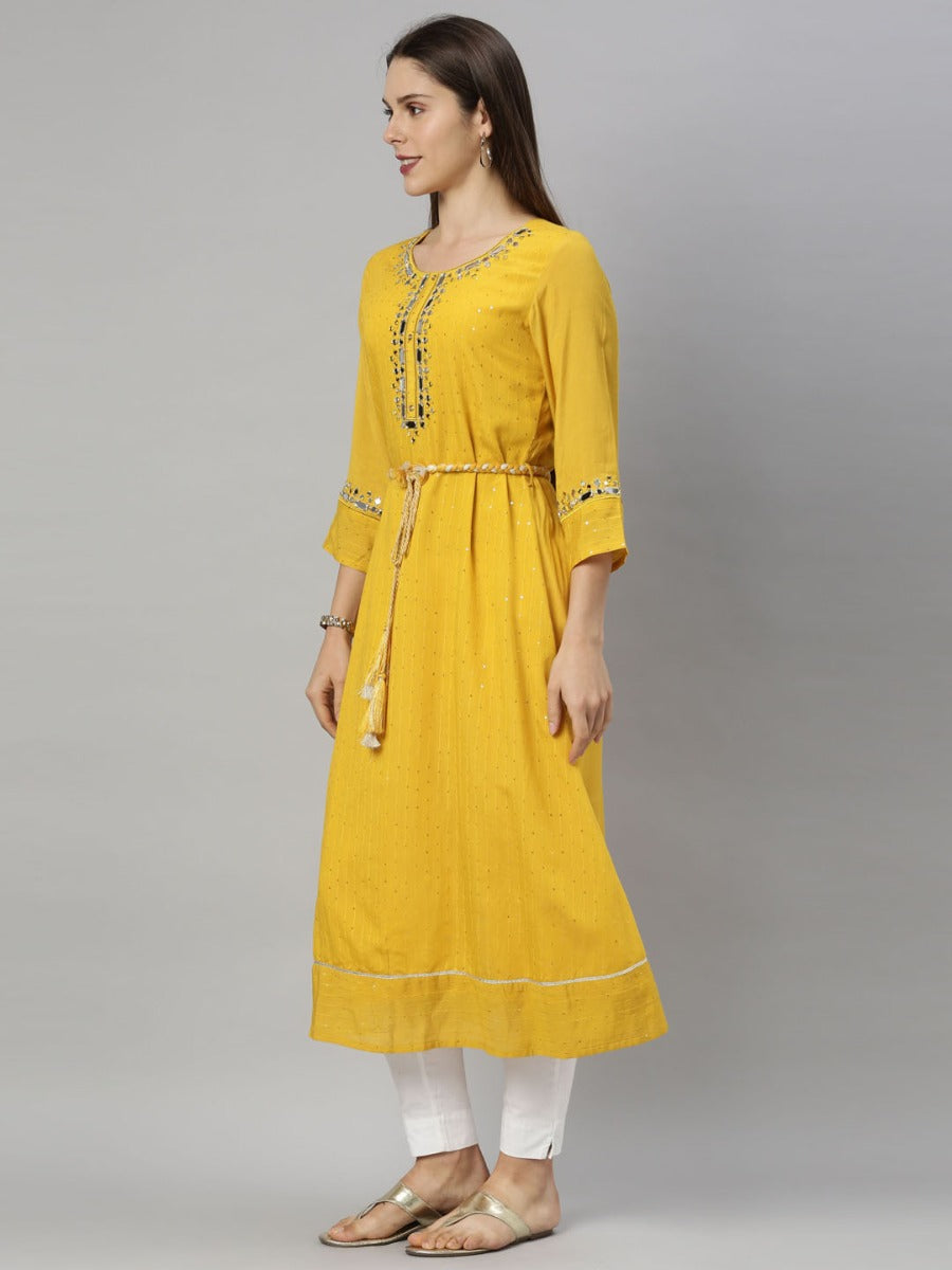 Neerus Yellow Chanderi Kurti - detail view 1