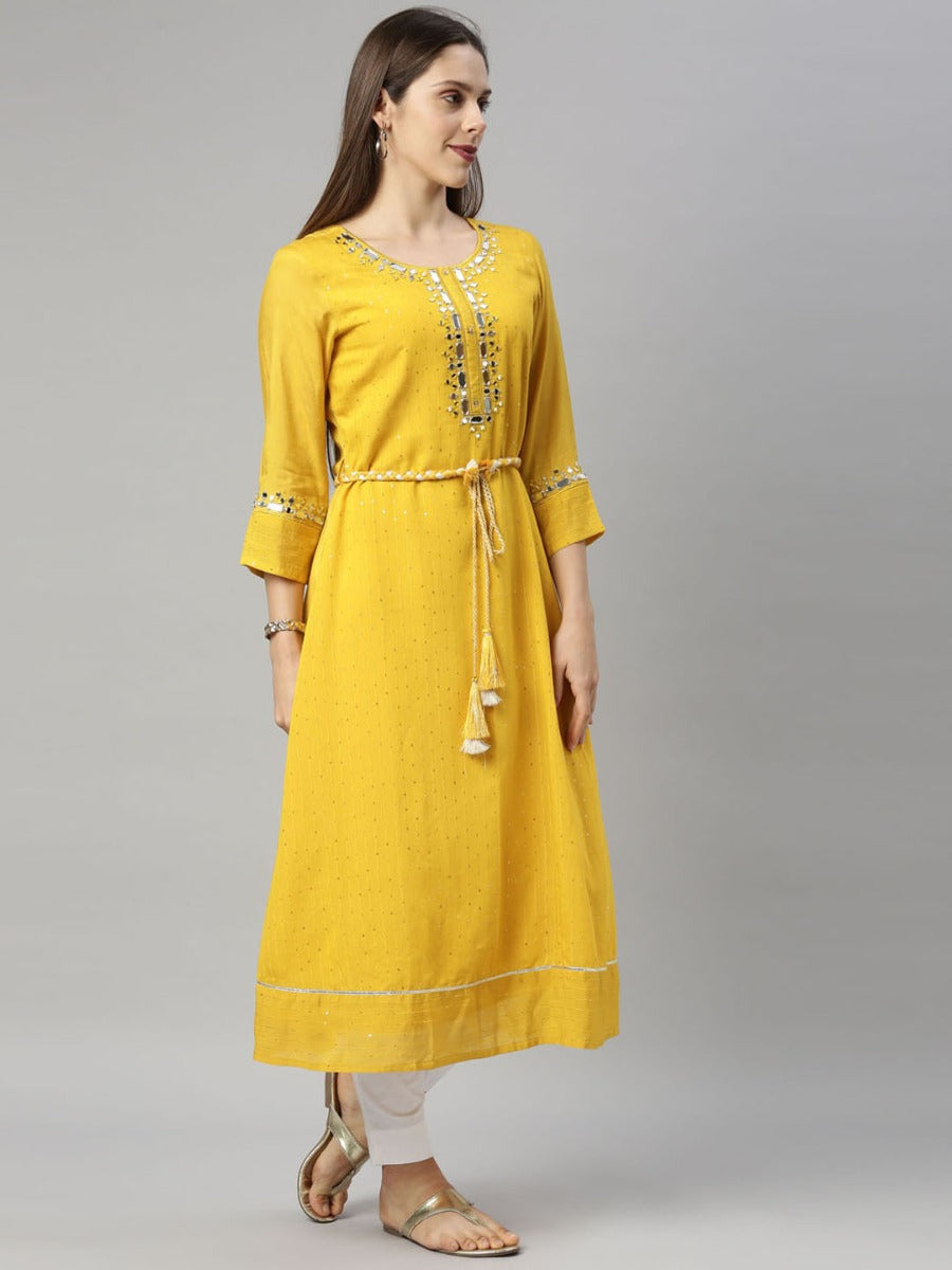 Neerus Yellow Chanderi Kurti - detail view 2