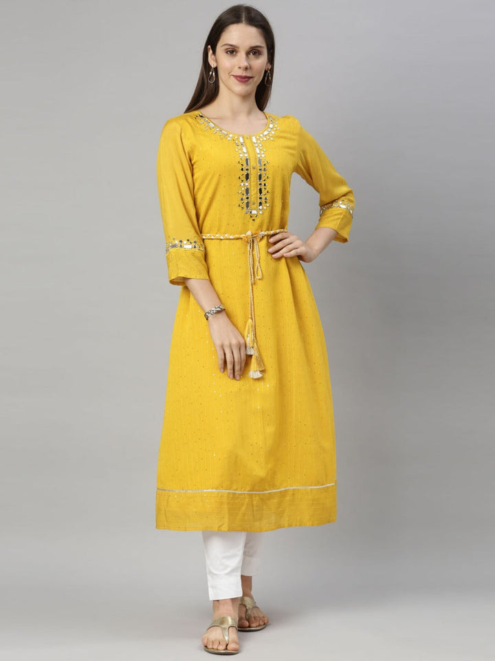 Neerus Yellow Chanderi Kurti - detail view 4