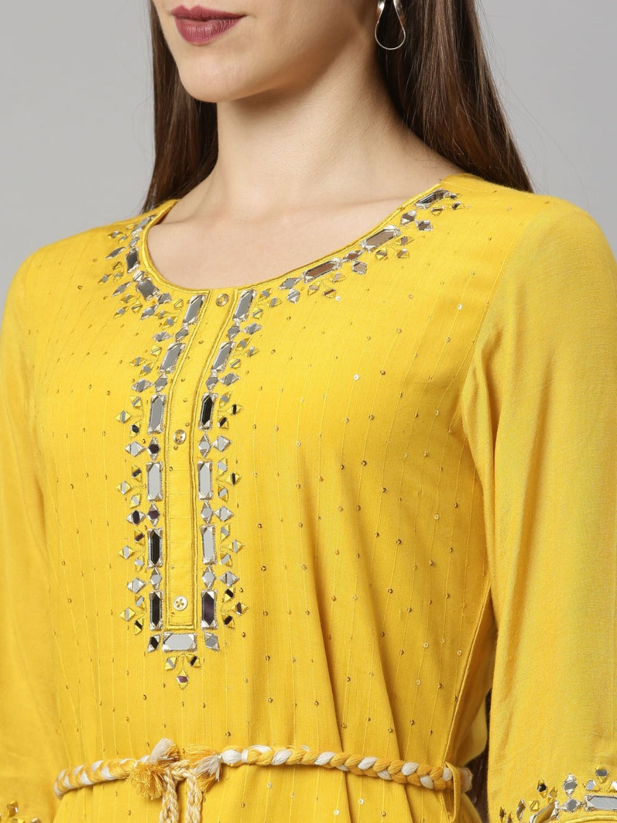 Neerus Yellow Chanderi Kurti - detail view 5