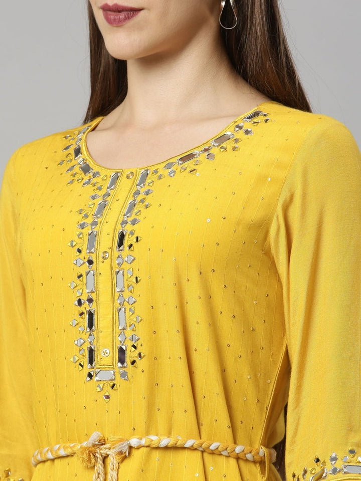 Neerus Yellow Chanderi Kurti - detail view 5