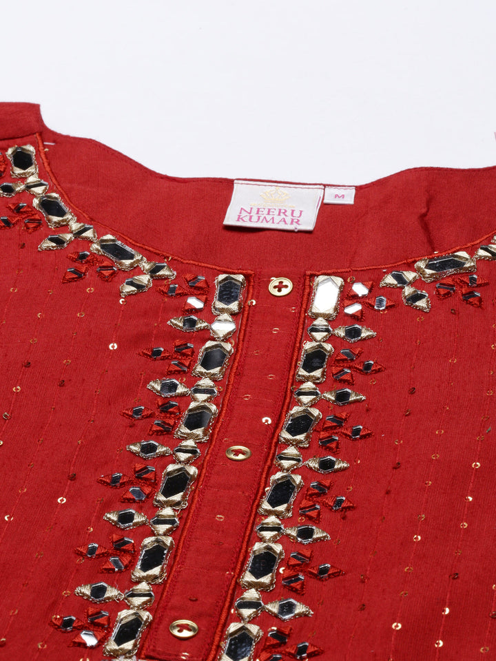 Neerus Orange Chanderi straight kurti tunic - back view