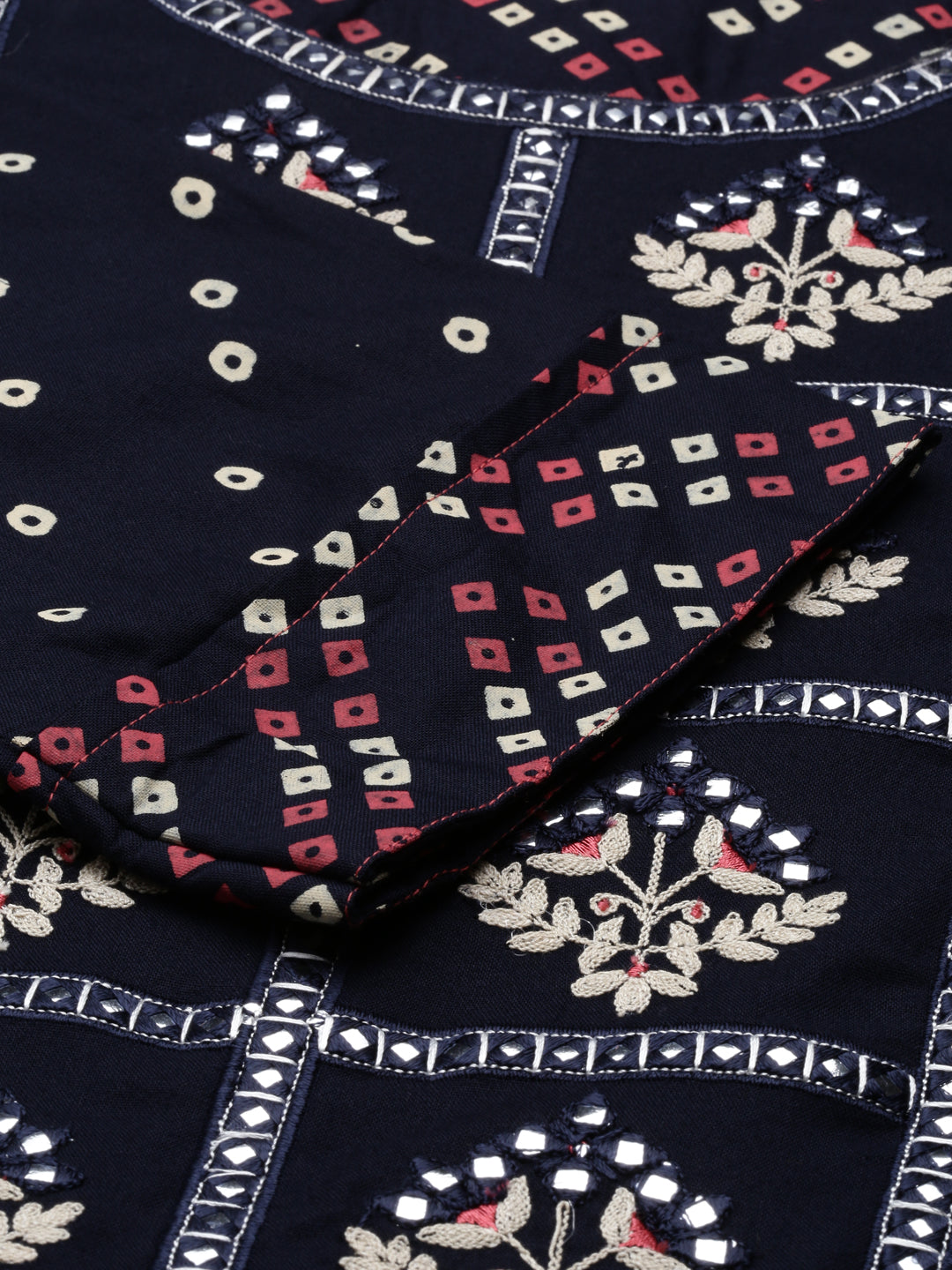 Neerus Blue Rayon Mirror Work Kurti - detail view 3