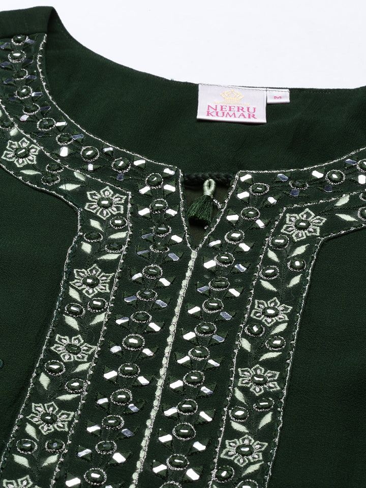Neerus Green georgette straight kurta - detail view 16