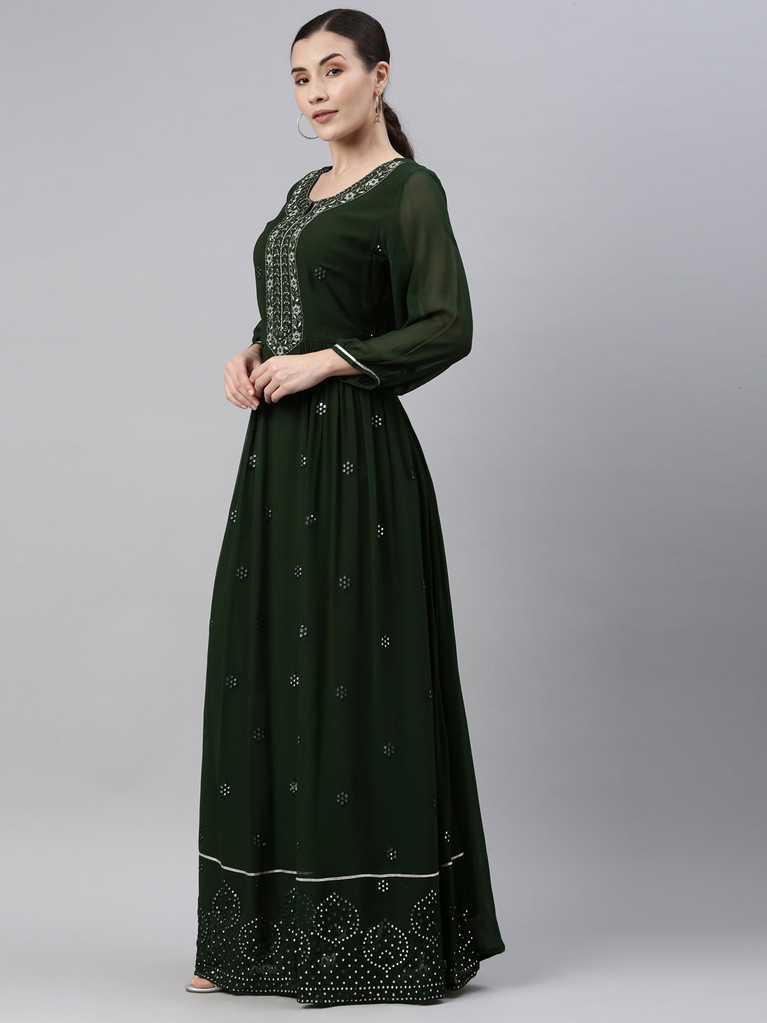 Neerus Green georgette straight kurta - side view
