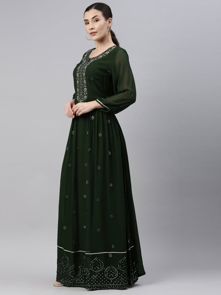 Neerus Green georgette straight kurta - side view