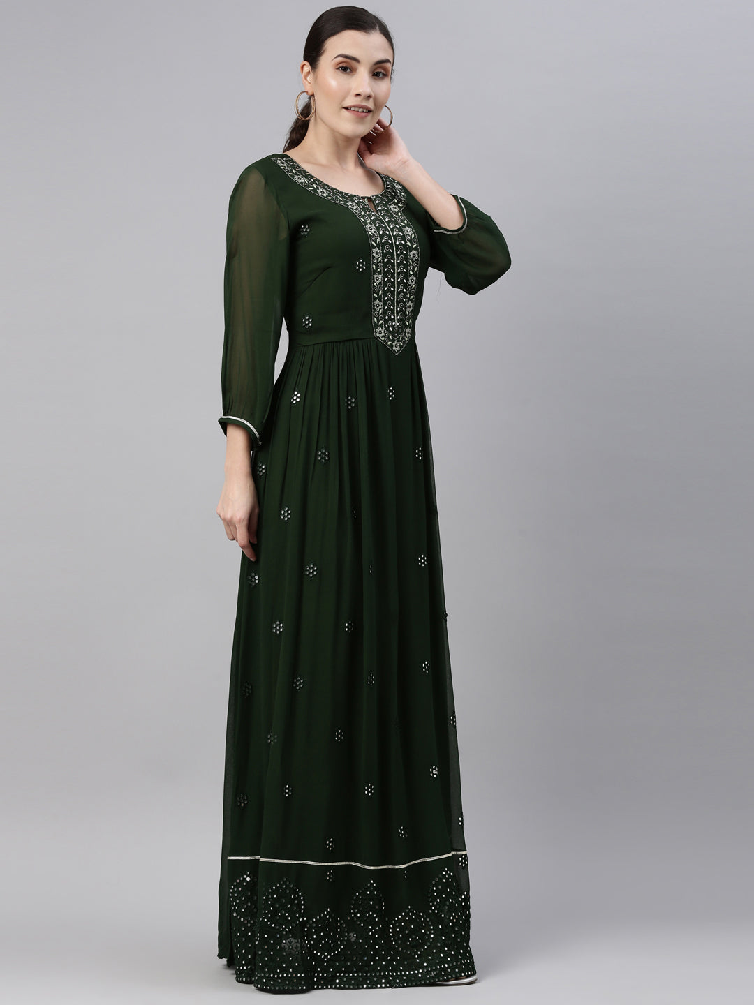Neerus Green georgette straight kurta - detail view 10