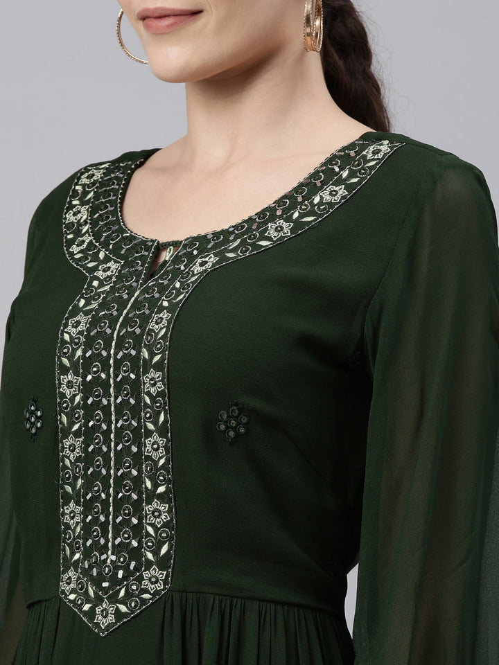 Neerus Green georgette straight kurta - detail view 14
