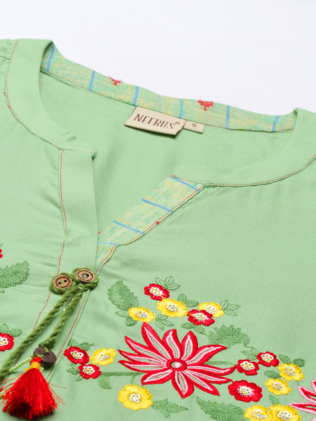 Neerus Green viscose rayon printed kurti - back view