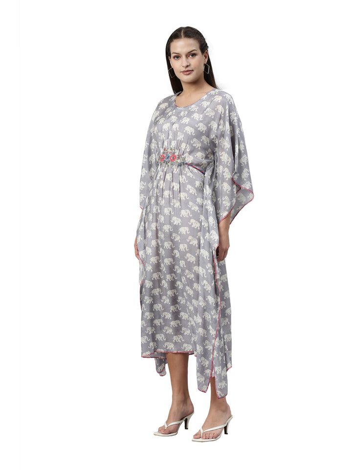 Neerus Grey muslin woven kaftan kurti - side view