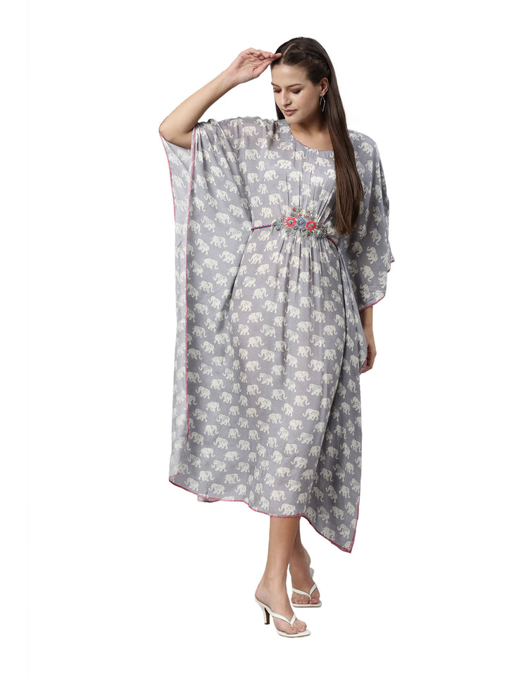 Neerus Grey muslin woven kaftan kurti - detail view 3