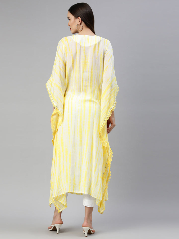 Neerus Yellow Chanderi printed kaftan kurti - detail view 2