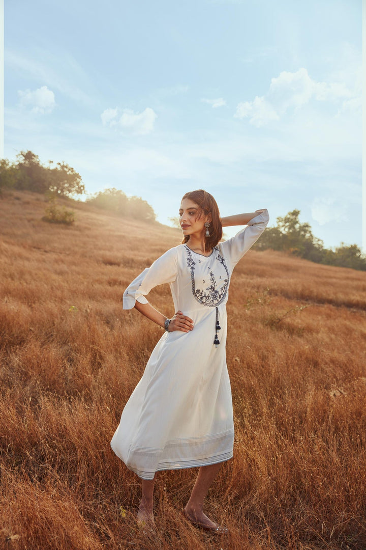 Neerus White rayon solid kurti - front view
