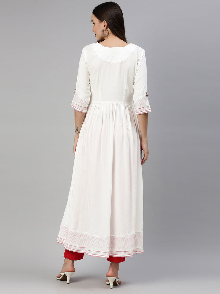 Neerus White viscose rayon embroidered anarkali kurti - detail view 2