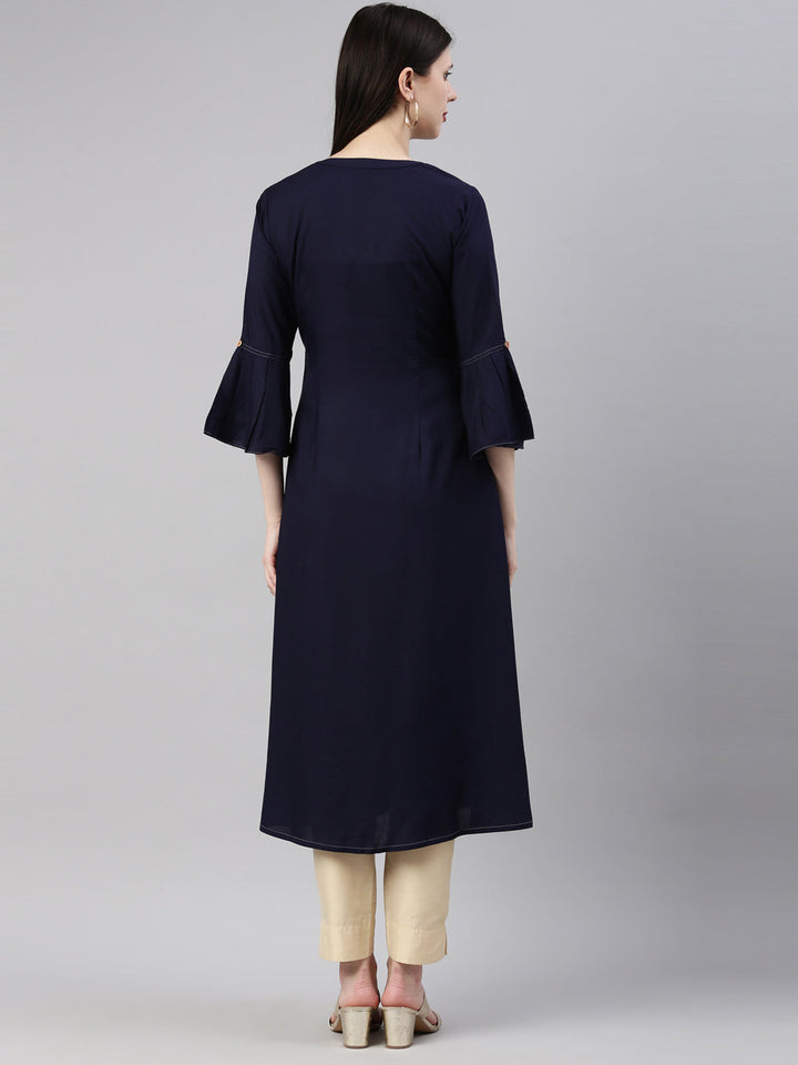 Neerus Blue Viscose Rayon Embroidered Kurta - detail view 2
