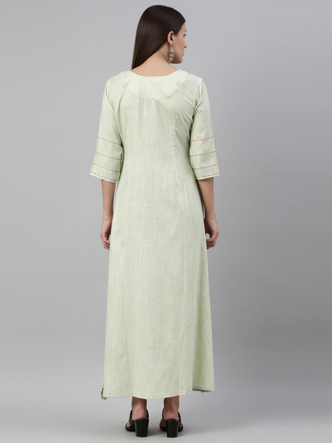 Neerus Green muslin printed A-line kurti - detail view 2