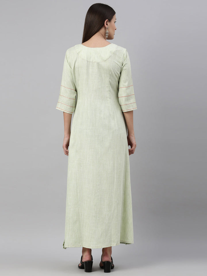 Neerus Green muslin printed A-line kurti - detail view 2