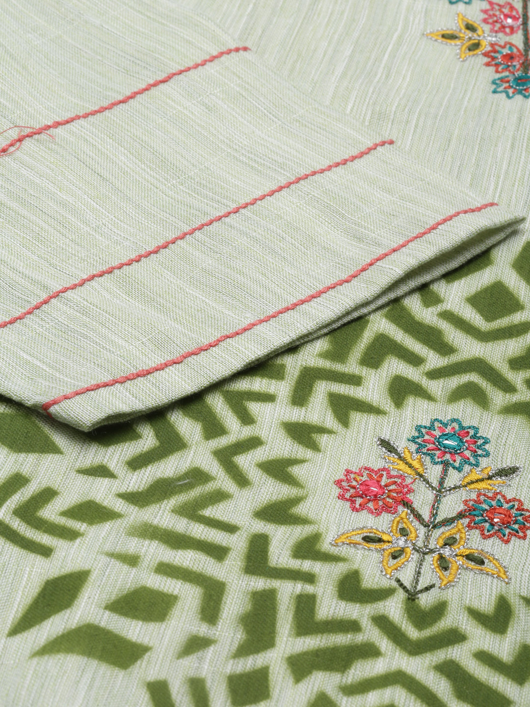Neerus Green muslin printed A-line kurti - detail view 4