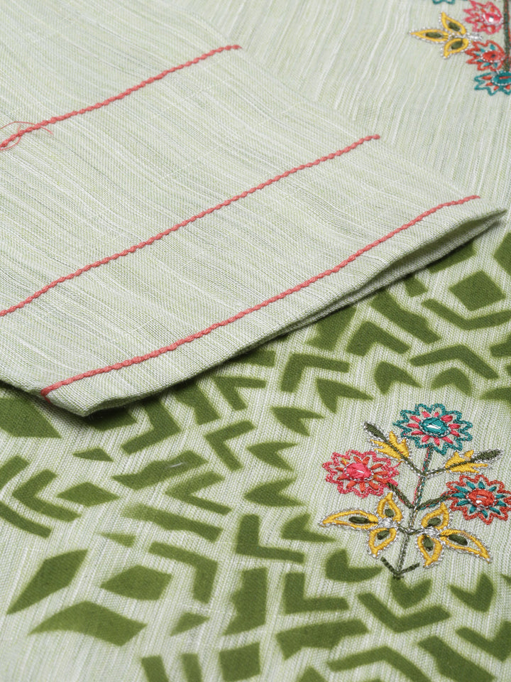 Neerus Green muslin printed A-line kurti - detail view 4