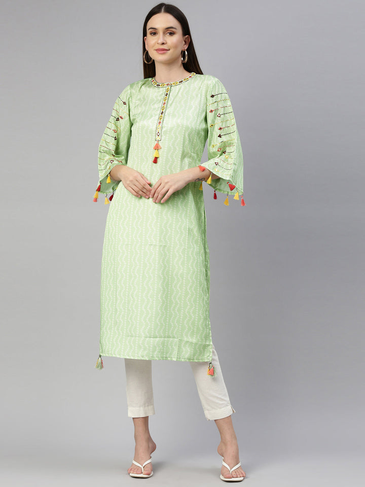 Neerus Green crepe mirror work kurti - front view