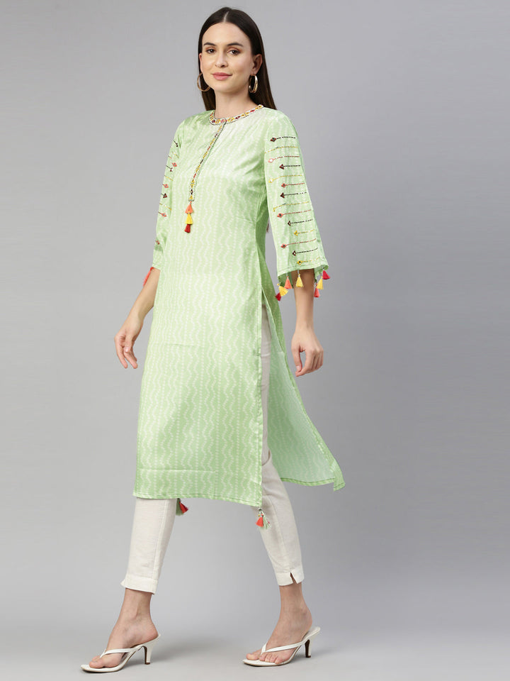 Neerus Green crepe mirror work kurti - side view
