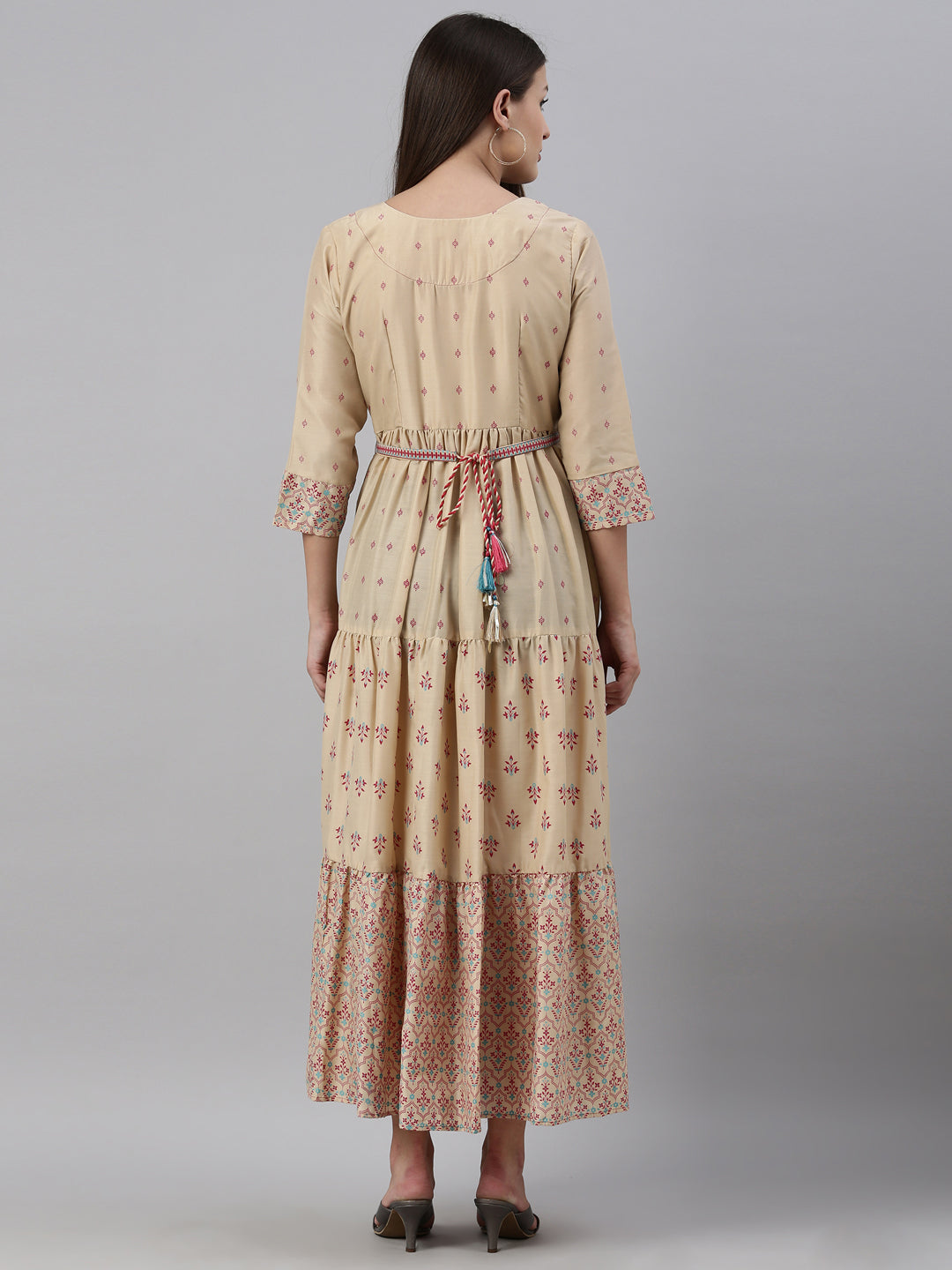 Neerus Beige muslin printed anarkali kurti - detail view 2