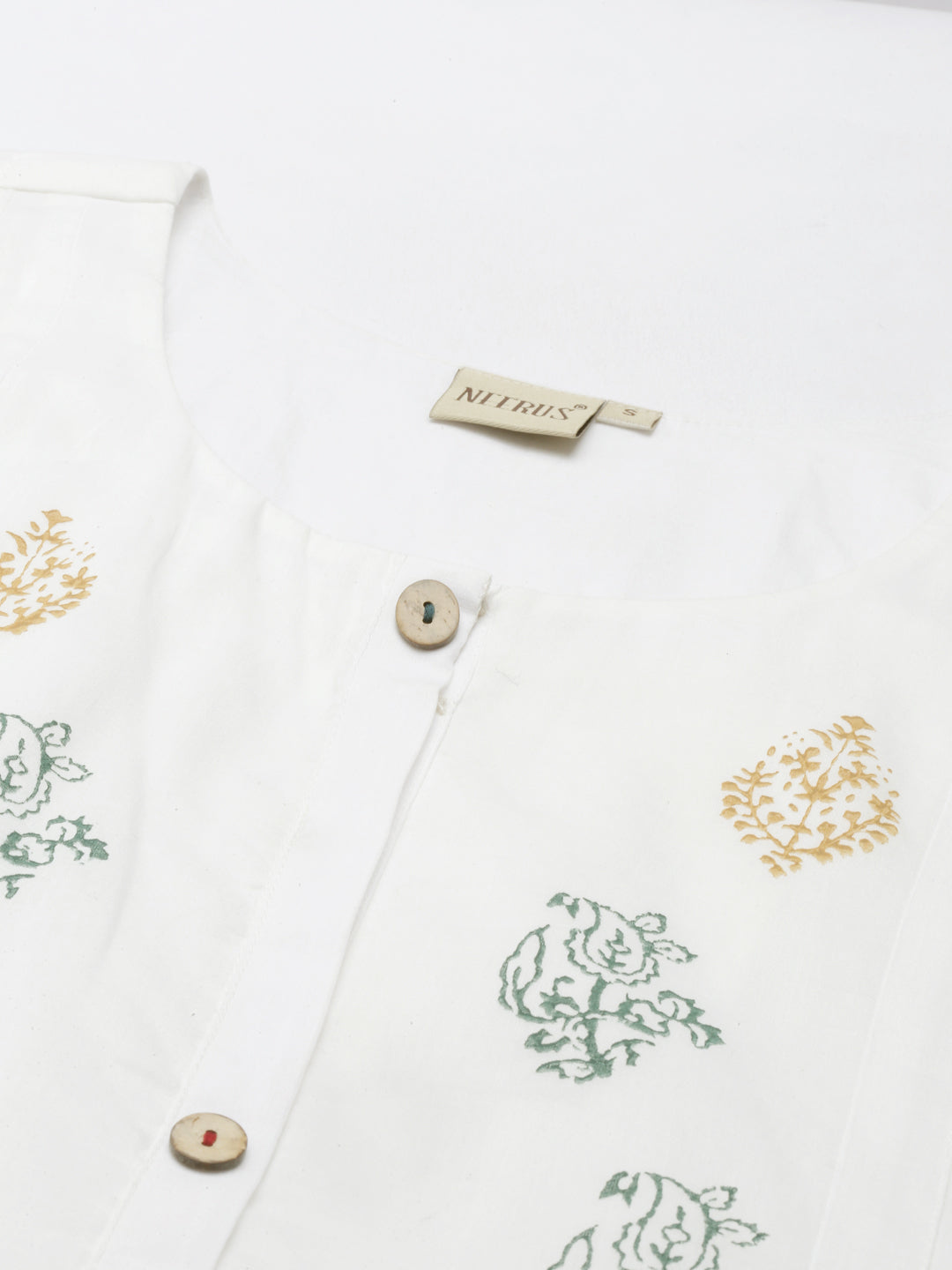 Neerus White muslin printed A-line kurti - back view