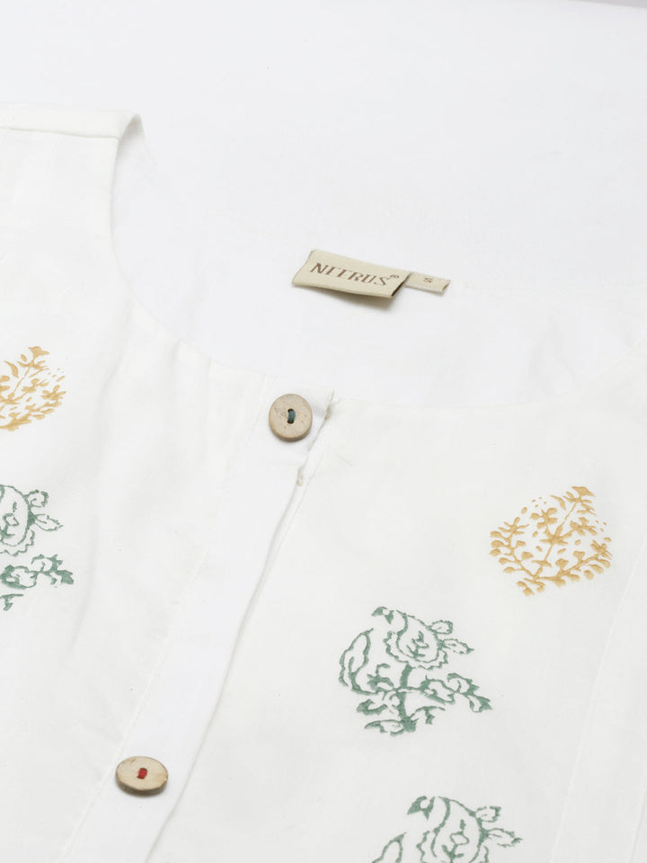 Neerus White muslin printed A-line kurti - back view