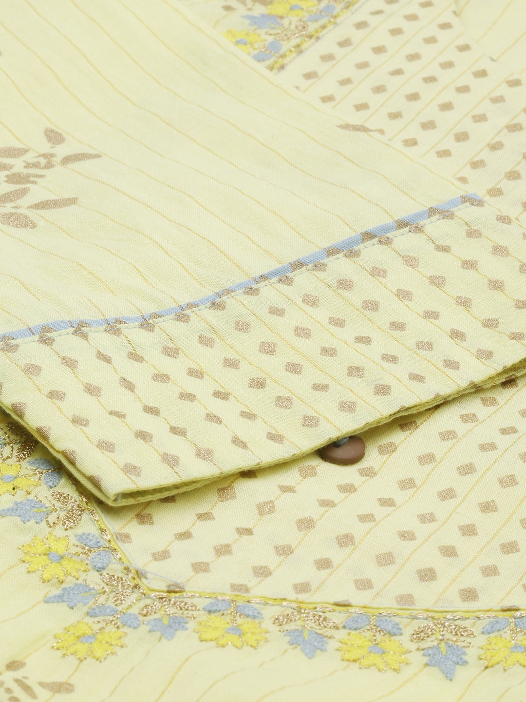 Neerus Yellow cotton chikankari A-line kurti - detail view 6
