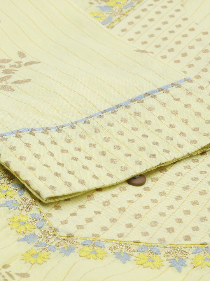 Neerus Yellow cotton chikankari A-line kurti - detail view 6