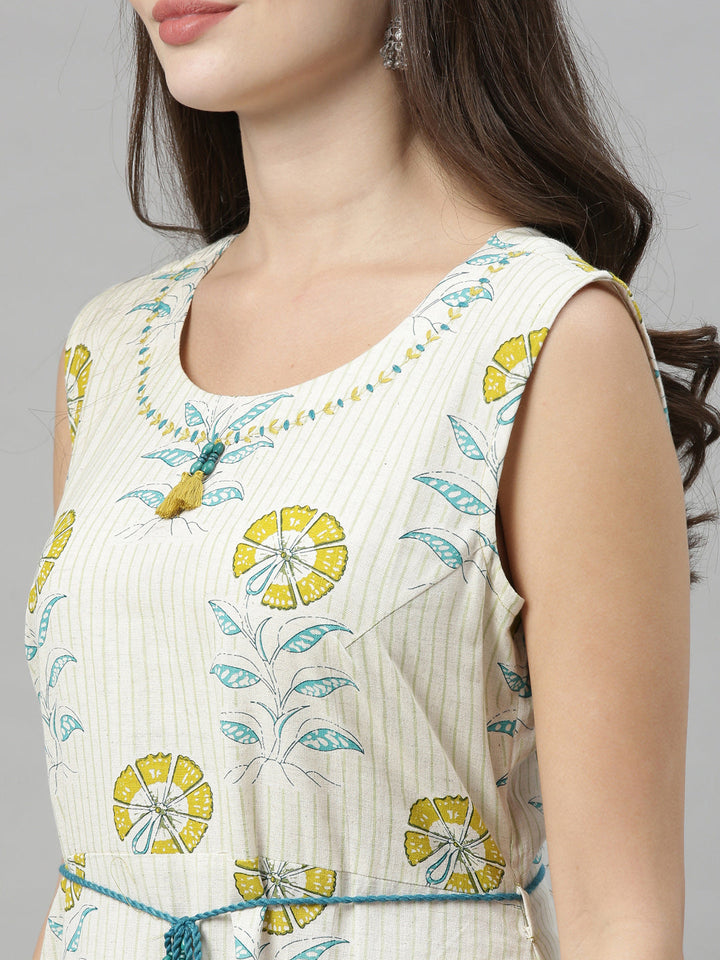 Neerus White printed flared kurti - back view