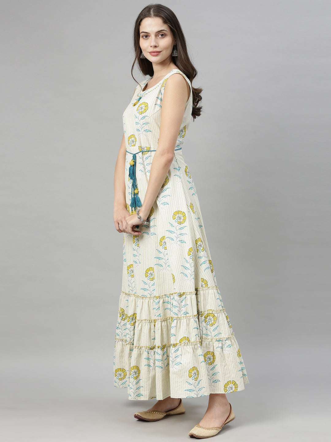 Neerus White printed flared kurti - detail view 1