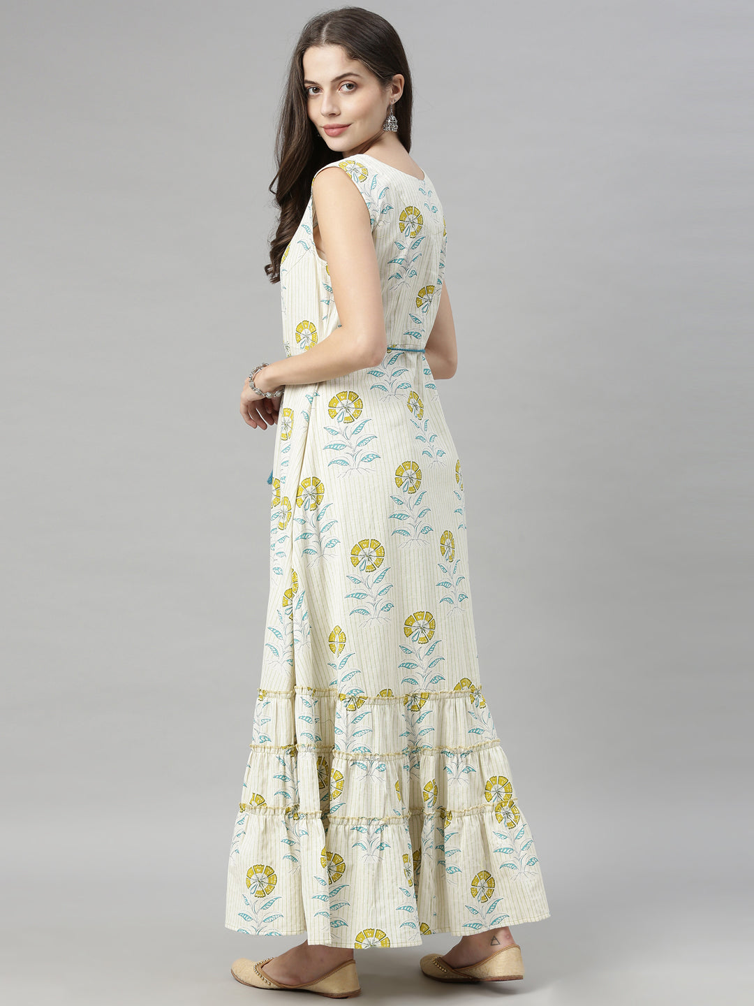 Neerus White printed flared kurti - detail view 3