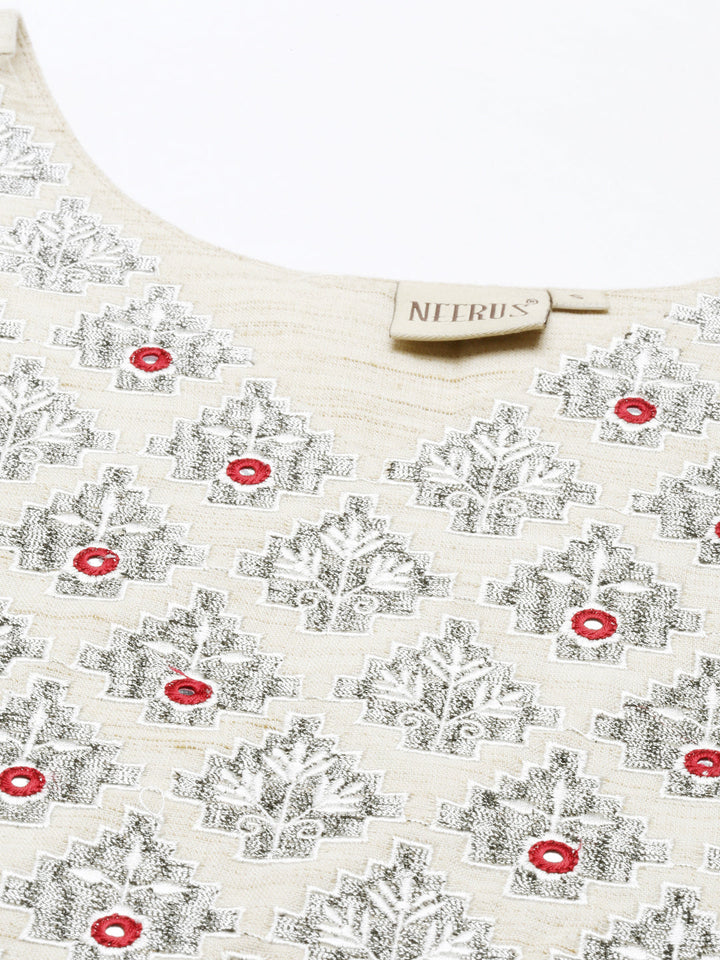 Neerus Beige cotton solid kurti - detail view 5
