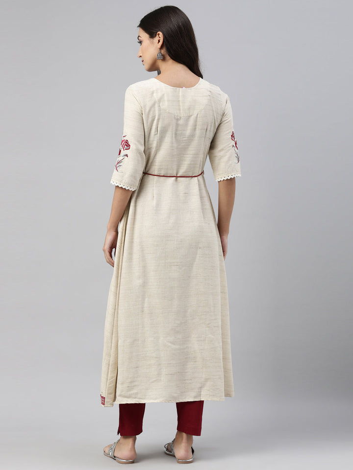 Neerus Beige cotton solid kurti - detail view 2