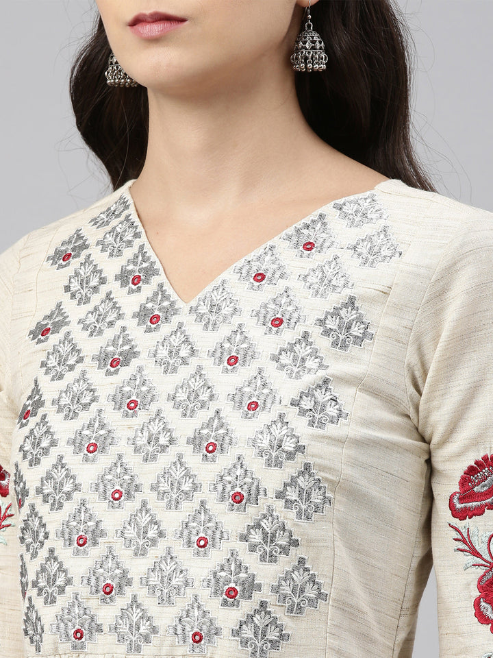 Neerus Beige cotton solid kurti - detail view 3